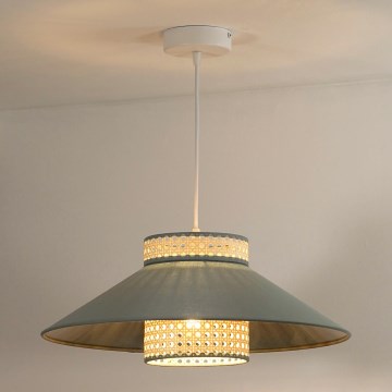 Duolla - Ljuskrona med textilsladd RIO RATTAN 1xE27/15W/230V diameter 45 cm grön/rotting