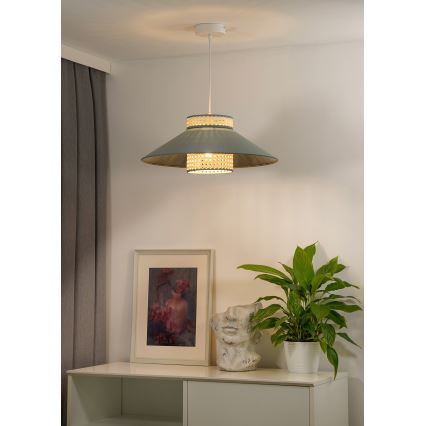Duolla - Ljuskrona med textilsladd RIO RATTAN 1xE27/15W/230V diameter 45 cm grön/rotting