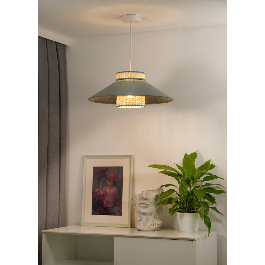Duolla - Ljuskrona med textilsladd RIO RATTAN 1xE27/15W/230V diameter 45 cm grön/rotting