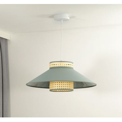 Duolla - Ljuskrona med textilsladd RIO RATTAN 1xE27/15W/230V diameter 45 cm grön/rotting