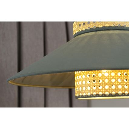 Duolla - Ljuskrona med textilsladd RIO RATTAN 1xE27/15W/230V diameter 45 cm grön/rotting