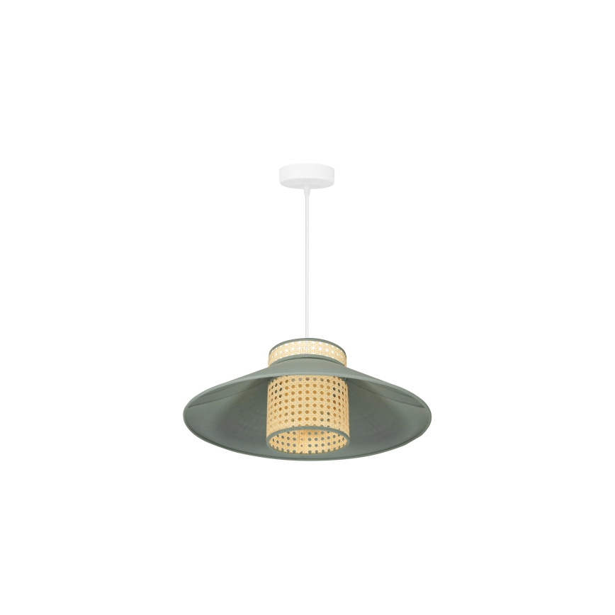 Duolla - Ljuskrona med textilsladd RIO RATTAN 1xE27/15W/230V diameter 45 cm grön/rotting