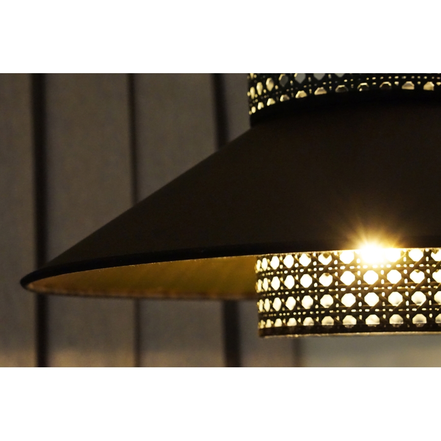 Duolla - Ljuskrona med textilsladd RIO RATTAN 1xE27/15W/230V diameter 45 cm svart/guld
