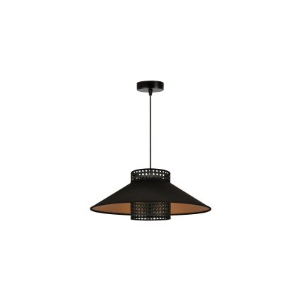 Duolla - Ljuskrona med textilsladd RIO RATTAN 1xE27/15W/230V diameter 45 cm svart/guld