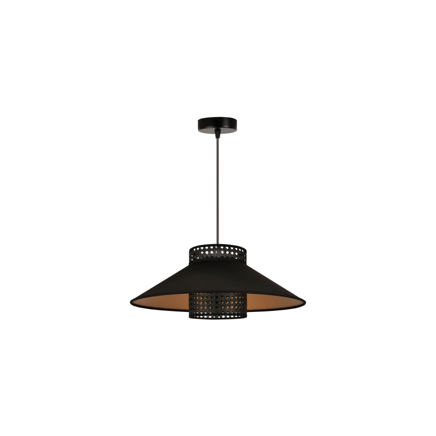 Duolla - Ljuskrona med textilsladd RIO RATTAN 1xE27/15W/230V diameter 45 cm svart/guld