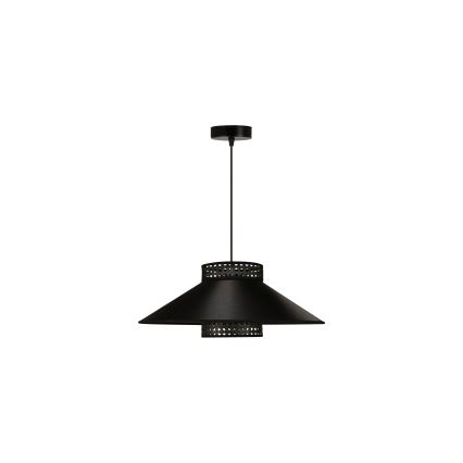 Duolla - Ljuskrona med textilsladd RIO RATTAN 1xE27/15W/230V diameter 45 cm svart/guld