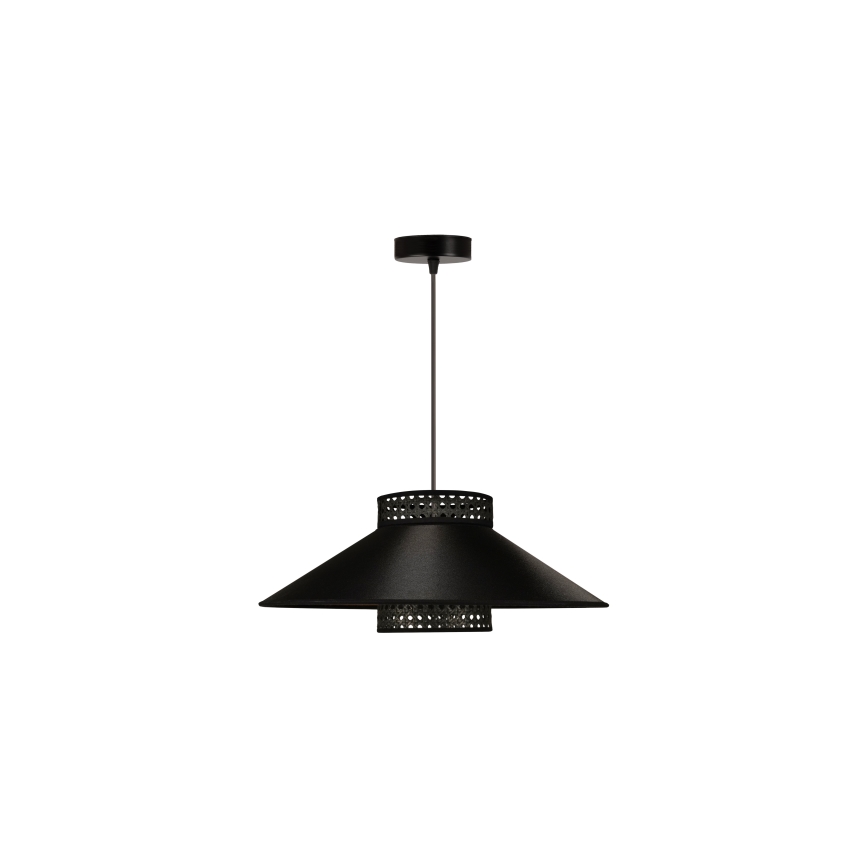 Duolla - Ljuskrona med textilsladd RIO RATTAN 1xE27/15W/230V diameter 45 cm svart/guld