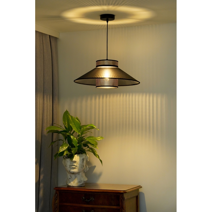 Duolla - Ljuskrona med textilsladd RIO SHINY 1xE27/15W/230V diameter 45 cm svart/koppar