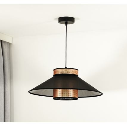 Duolla - Ljuskrona med textilsladd RIO SHINY 1xE27/15W/230V diameter 45 cm svart/koppar