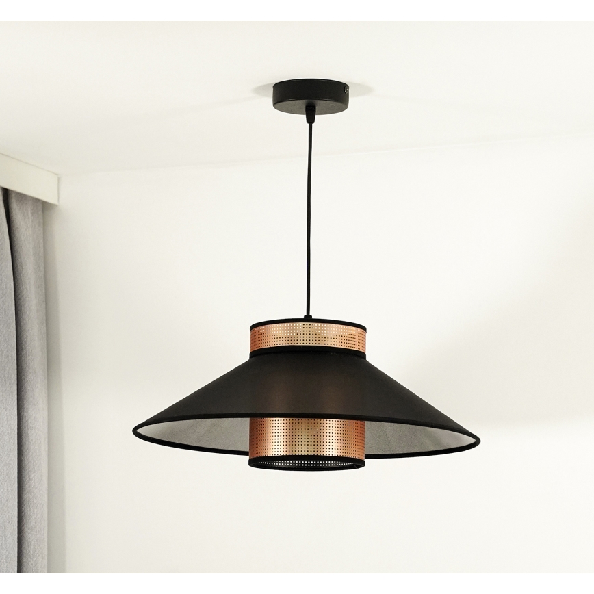 Duolla - Ljuskrona med textilsladd RIO SHINY 1xE27/15W/230V diameter 45 cm svart/koppar