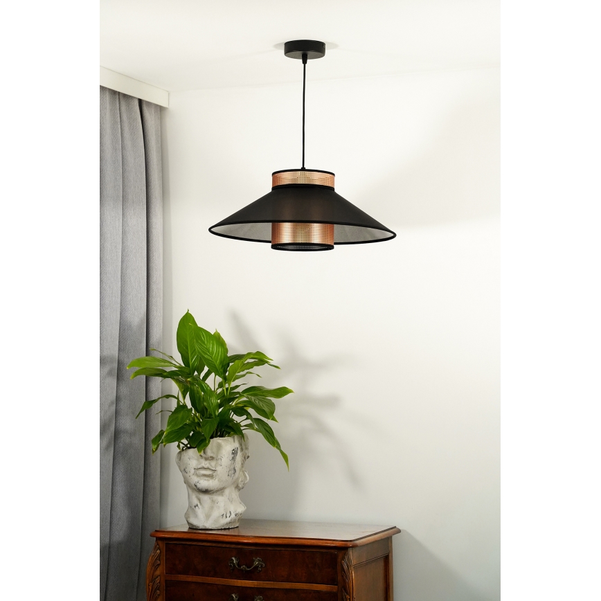 Duolla - Ljuskrona med textilsladd RIO SHINY 1xE27/15W/230V diameter 45 cm svart/koppar