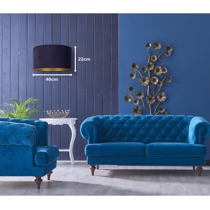 Duolla - Ljuskrona med textilsladd ROLLER 1xE27/15W/230V diameter 40 cm blå/guld