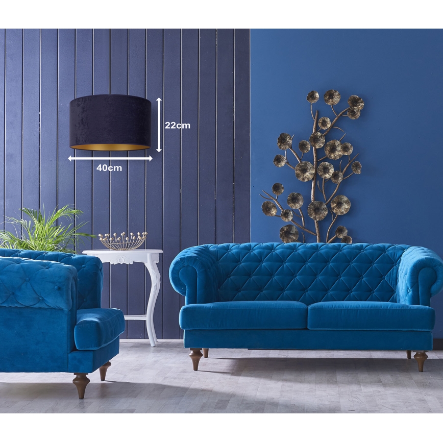 Duolla - Ljuskrona med textilsladd ROLLER 1xE27/15W/230V diameter 40 cm blå/guld