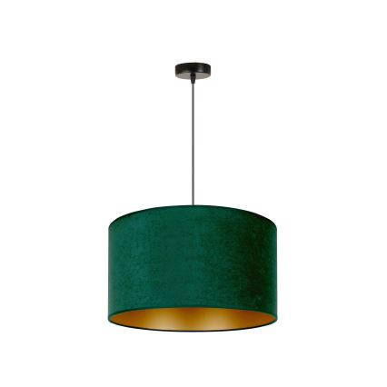 Duolla - Ljuskrona med textilsladd ROLLER 1xE27/15W/230V diameter 40 cm mörkgrön/guld