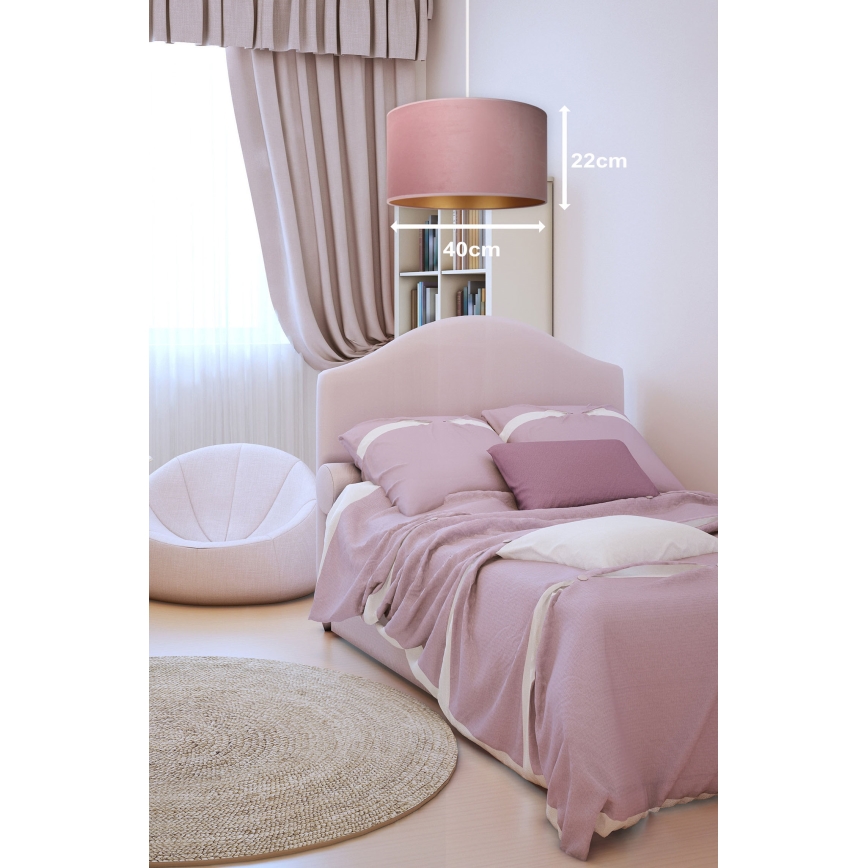 Duolla - Ljuskrona med textilsladd ROLLER 1xE27/15W/230V diameter 40 cm rosa/guld