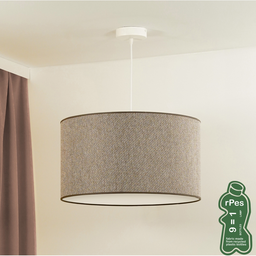 Duolla - Ljuskrona med textilsladd ROLLER ECO RECYCLING 1xE27/15W/230V diameter 45 cm brun