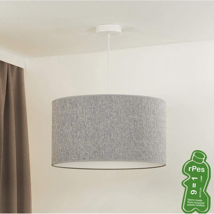 Duolla - Ljuskrona med textilsladd ROLLER ECO RECYCLING 1xE27/15W/230V diameter 45 cm grå