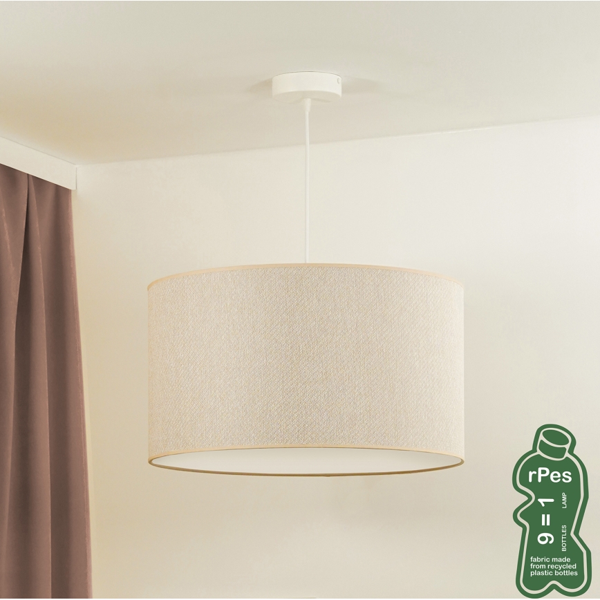 Duolla - Ljuskrona med textilsladd ROLLER ECO RECYCLING 1xE27/15W/230V diameter 45 cm grädde