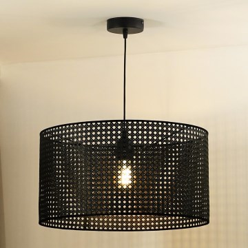 Duolla - Ljuskrona med textilsladd ROLLER RATTAN 1xE27/15W/230V diameter 45 cm svart