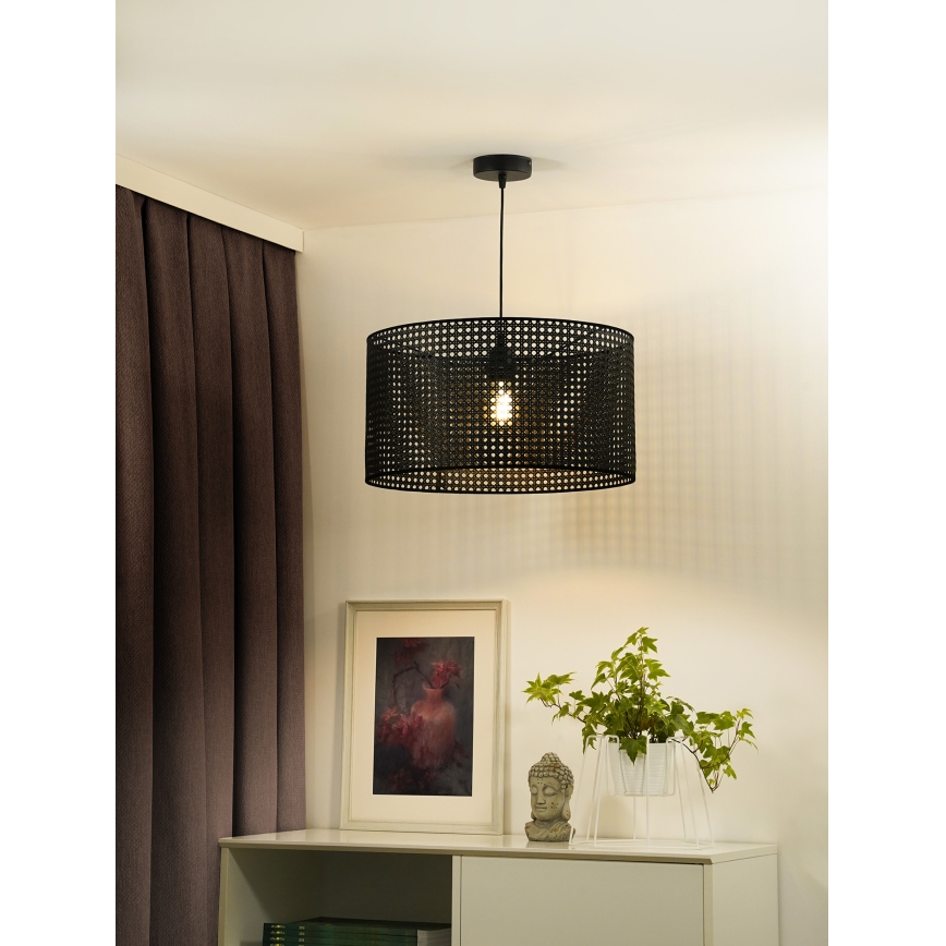 Duolla - Ljuskrona med textilsladd ROLLER RATTAN 1xE27/15W/230V diameter 45 cm svart