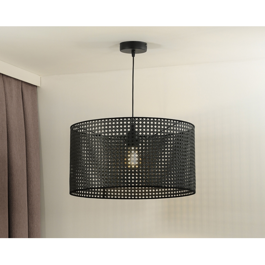 Duolla - Ljuskrona med textilsladd ROLLER RATTAN 1xE27/15W/230V diameter 45 cm svart
