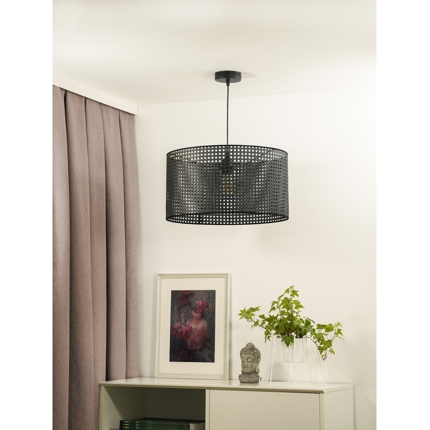 Duolla - Ljuskrona med textilsladd ROLLER RATTAN 1xE27/15W/230V diameter 45 cm svart