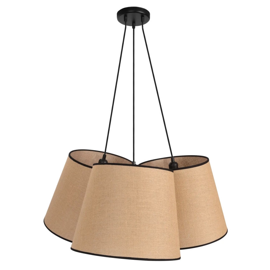 Duolla - Ljuskrona med textilsladd ROSSA 3xE27/15W/230V diameter 75 cm brun/svart