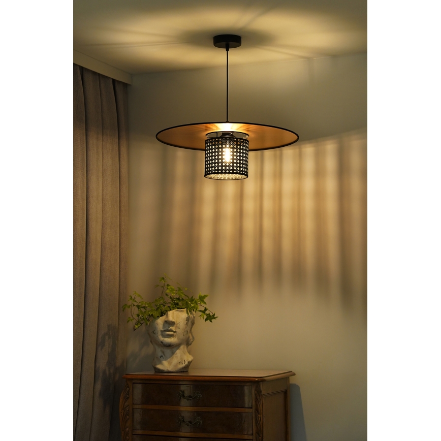 Duolla - Ljuskrona med textilsladd TOKYO RATTAN 1xE27/15W/230V diameter 50 cm guld/svart