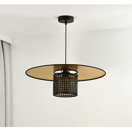 Duolla - Ljuskrona med textilsladd TOKYO RATTAN 1xE27/15W/230V diameter 50 cm guld/svart