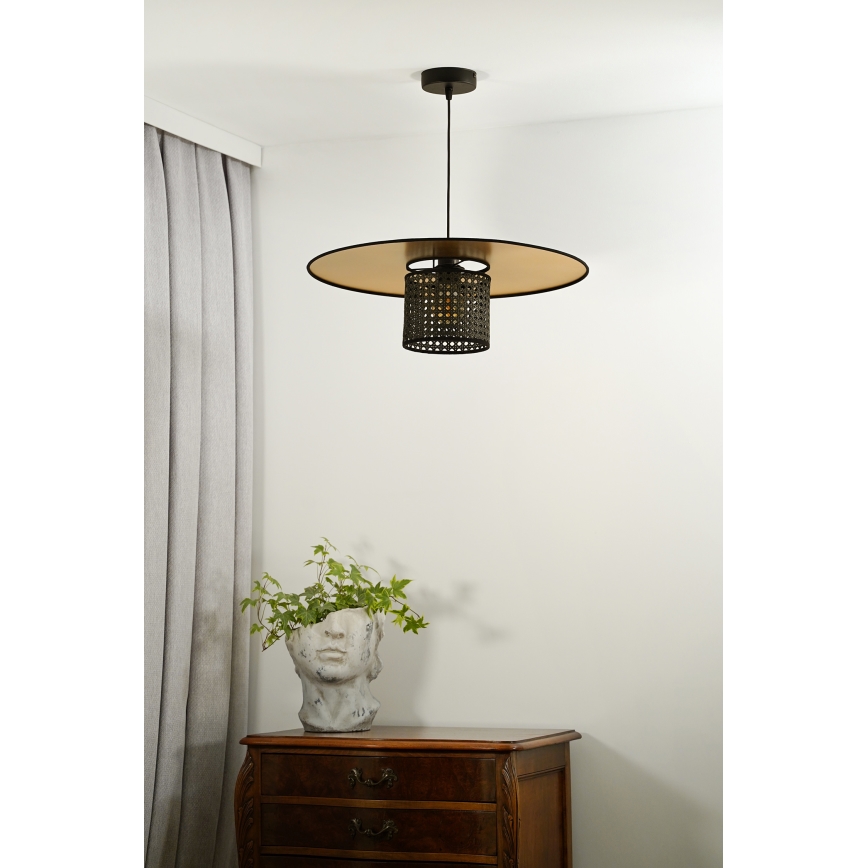 Duolla - Ljuskrona med textilsladd TOKYO RATTAN 1xE27/15W/230V diameter 50 cm guld/svart