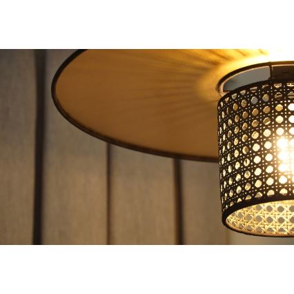 Duolla - Ljuskrona med textilsladd TOKYO RATTAN 1xE27/15W/230V diameter 50 cm guld/svart
