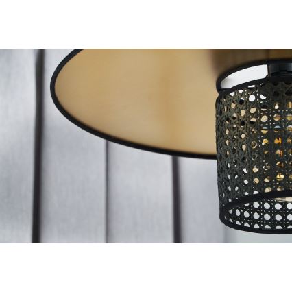 Duolla - Ljuskrona med textilsladd TOKYO RATTAN 1xE27/15W/230V diameter 50 cm guld/svart