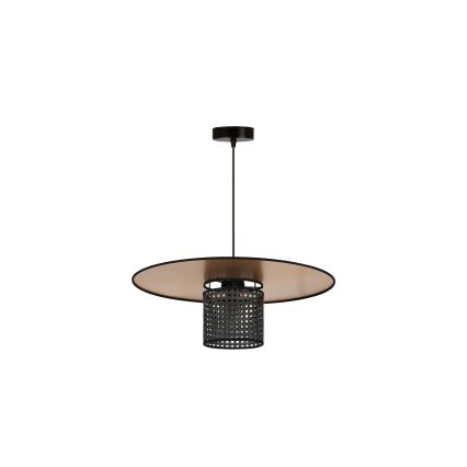 Duolla - Ljuskrona med textilsladd TOKYO RATTAN 1xE27/15W/230V diameter 50 cm guld/svart