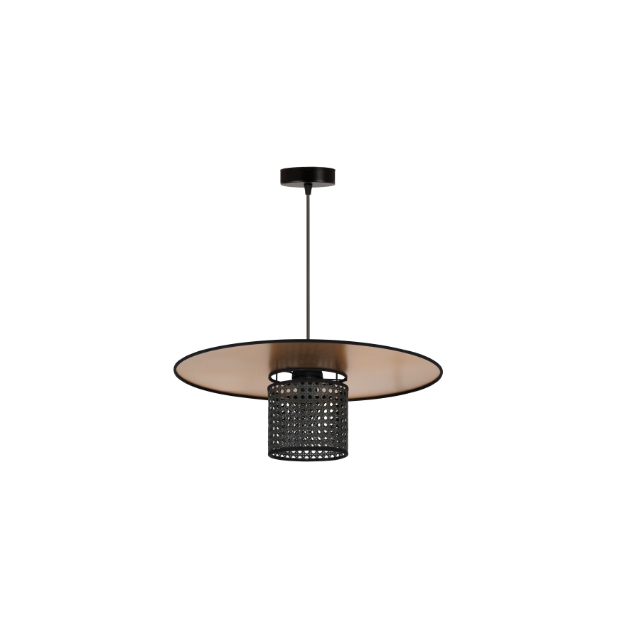 Duolla - Ljuskrona med textilsladd TOKYO RATTAN 1xE27/15W/230V diameter 50 cm guld/svart