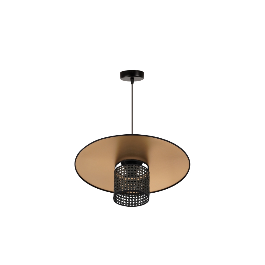Duolla - Ljuskrona med textilsladd TOKYO RATTAN 1xE27/15W/230V diameter 50 cm guld/svart