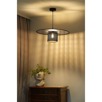 Duolla - Ljuskrona med textilsladd TOKYO RATTAN 1xE27/15W/230V diameter 50 cm svart/silver