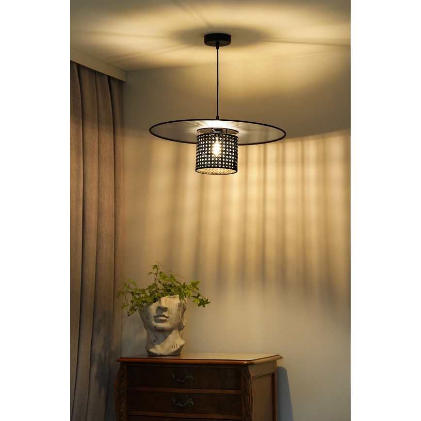 Duolla - Ljuskrona med textilsladd TOKYO RATTAN 1xE27/15W/230V diameter 50 cm svart/silver
