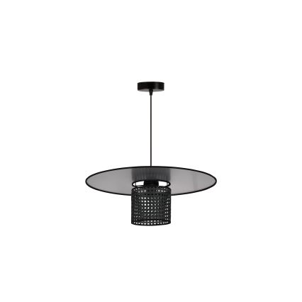 Duolla - Ljuskrona med textilsladd TOKYO RATTAN 1xE27/15W/230V diameter 50 cm svart/silver