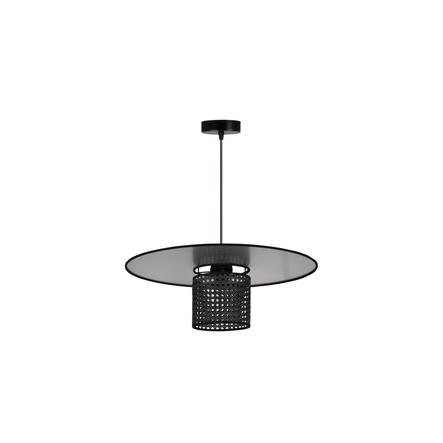 Duolla - Ljuskrona med textilsladd TOKYO RATTAN 1xE27/15W/230V diameter 50 cm svart/silver