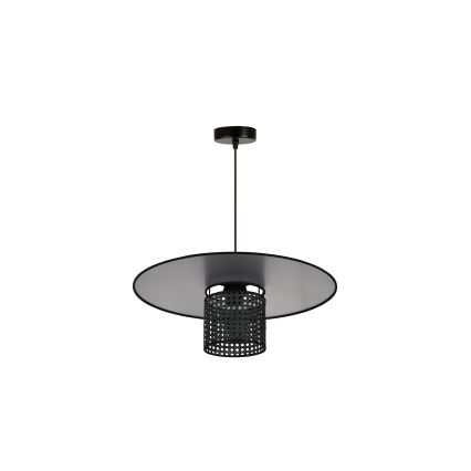 Duolla - Ljuskrona med textilsladd TOKYO RATTAN 1xE27/15W/230V diameter 50 cm svart/silver