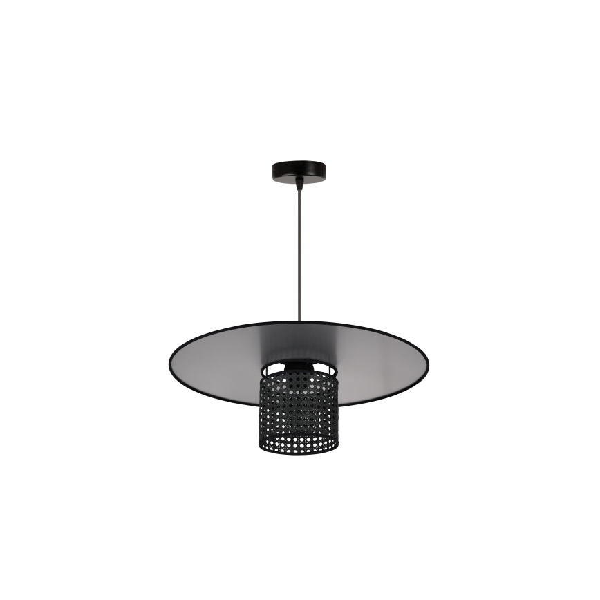 Duolla - Ljuskrona med textilsladd TOKYO RATTAN 1xE27/15W/230V diameter 50 cm svart/silver
