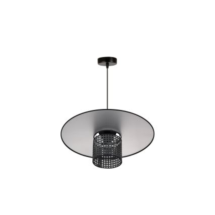 Duolla - Ljuskrona med textilsladd TOKYO RATTAN 1xE27/15W/230V diameter 50 cm svart/silver