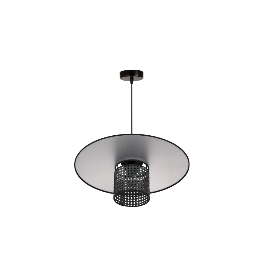 Duolla - Ljuskrona med textilsladd TOKYO RATTAN 1xE27/15W/230V diameter 50 cm svart/silver