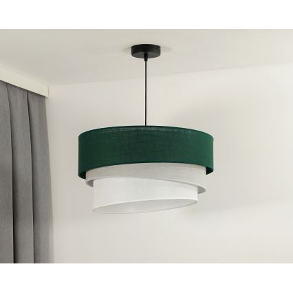 Duolla - Ljuskrona med textilsladd TRIO 1xE27/15W/230V diameter 45 cm grön/grå/vit