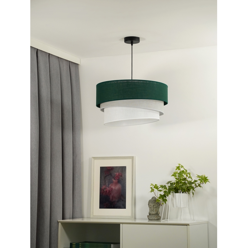Duolla - Ljuskrona med textilsladd TRIO 1xE27/15W/230V diameter 45 cm grön/grå/vit