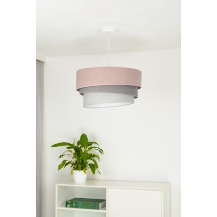 Duolla - Ljuskrona med textilsladd TRIO 1xE27/15W/230V diameter 45 cm rosa/grå/vit