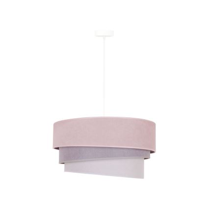 Duolla - Ljuskrona med textilsladd TRIO 1xE27/15W/230V diameter 45 cm rosa/grå/vit
