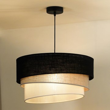Duolla - Ljuskrona med textilsladd TRIO 1xE27/15W/230V diameter 45 cm svart/grå/vit