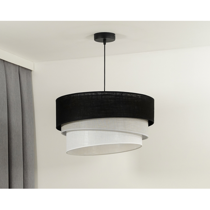 Duolla - Ljuskrona med textilsladd TRIO 1xE27/15W/230V diameter 45 cm svart/grå/vit