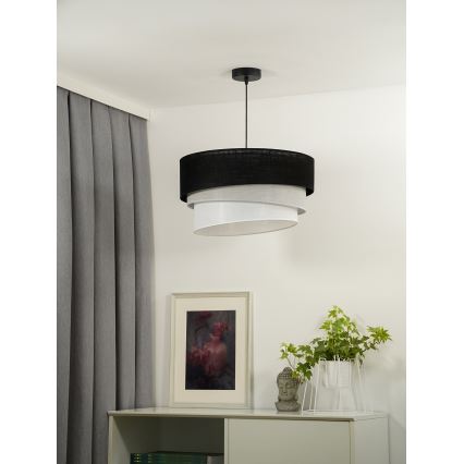 Duolla - Ljuskrona med textilsladd TRIO 1xE27/15W/230V diameter 45 cm svart/grå/vit